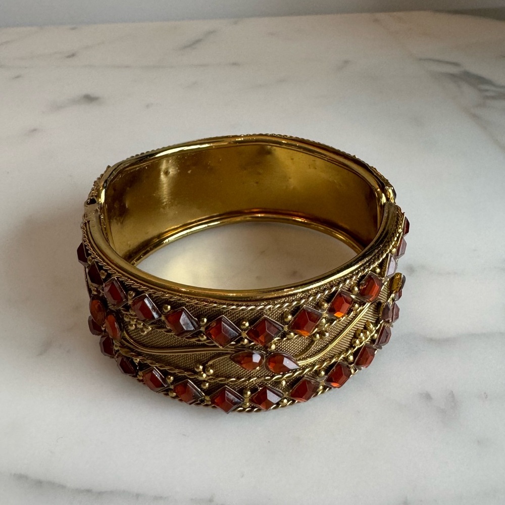 Vintage Gold Bracelet with Orange Beading